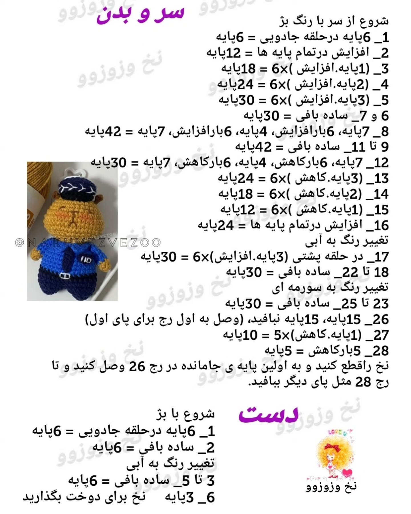 منوی بافت عروسک پلیس کوچولو با قلاب