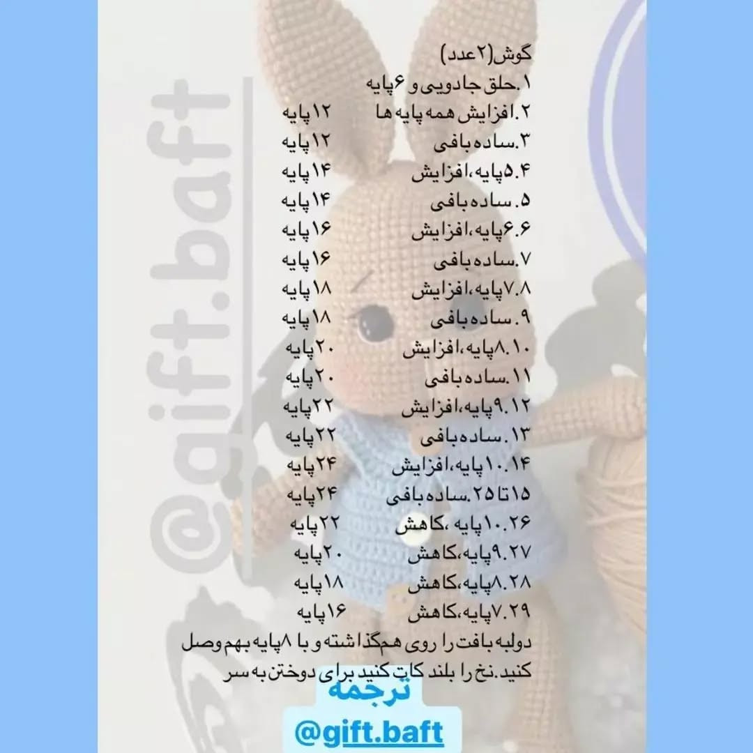 متن آموزش بافت عروسک خرگوش قلاب‌بافی