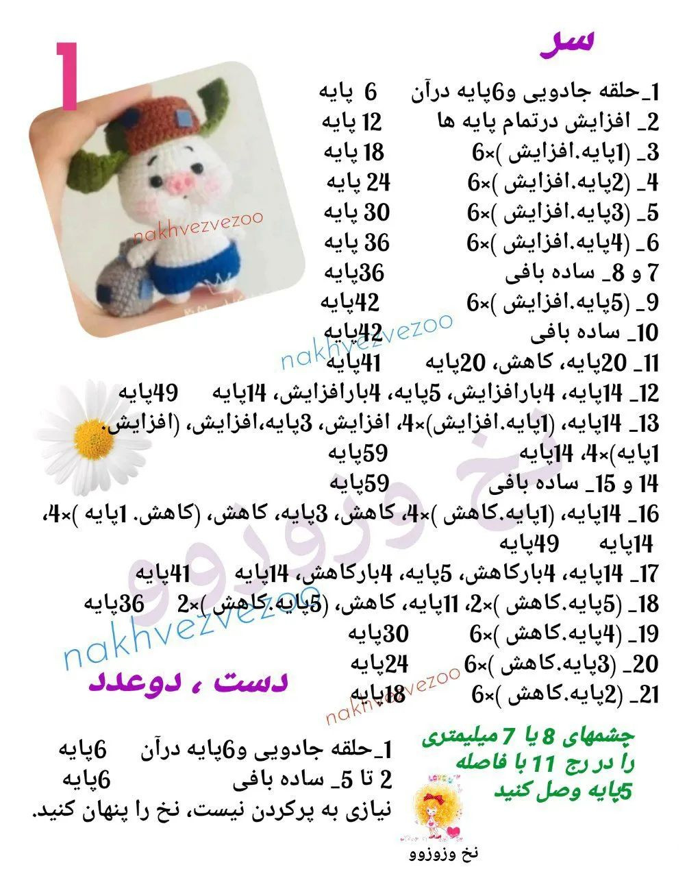 متن آموزشی برای بافت عروسک قلاب‌بافی
