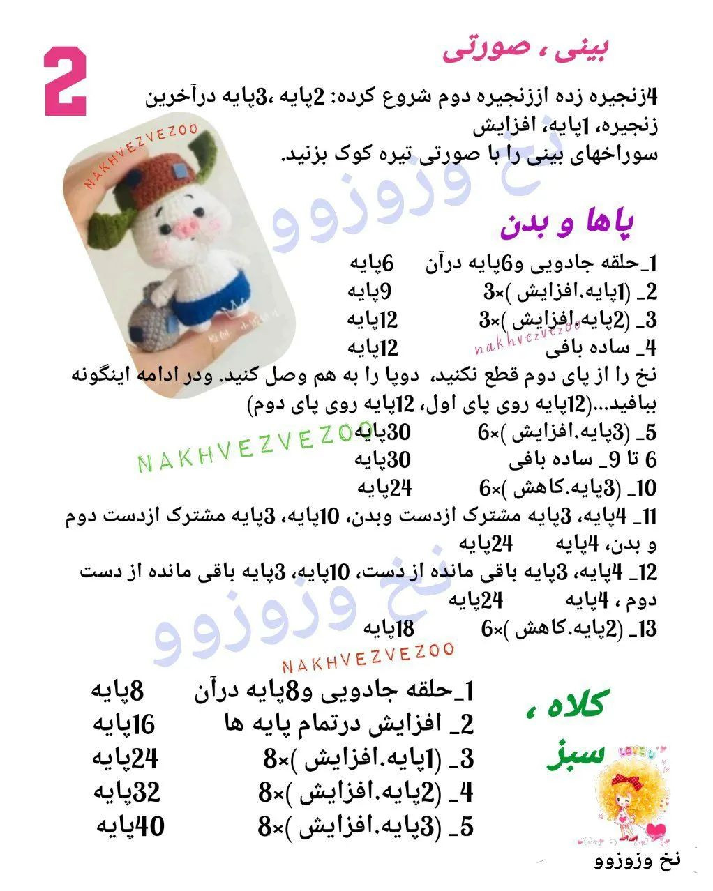 متن آموزشی برای بافت عروسک قلاب‌بافی