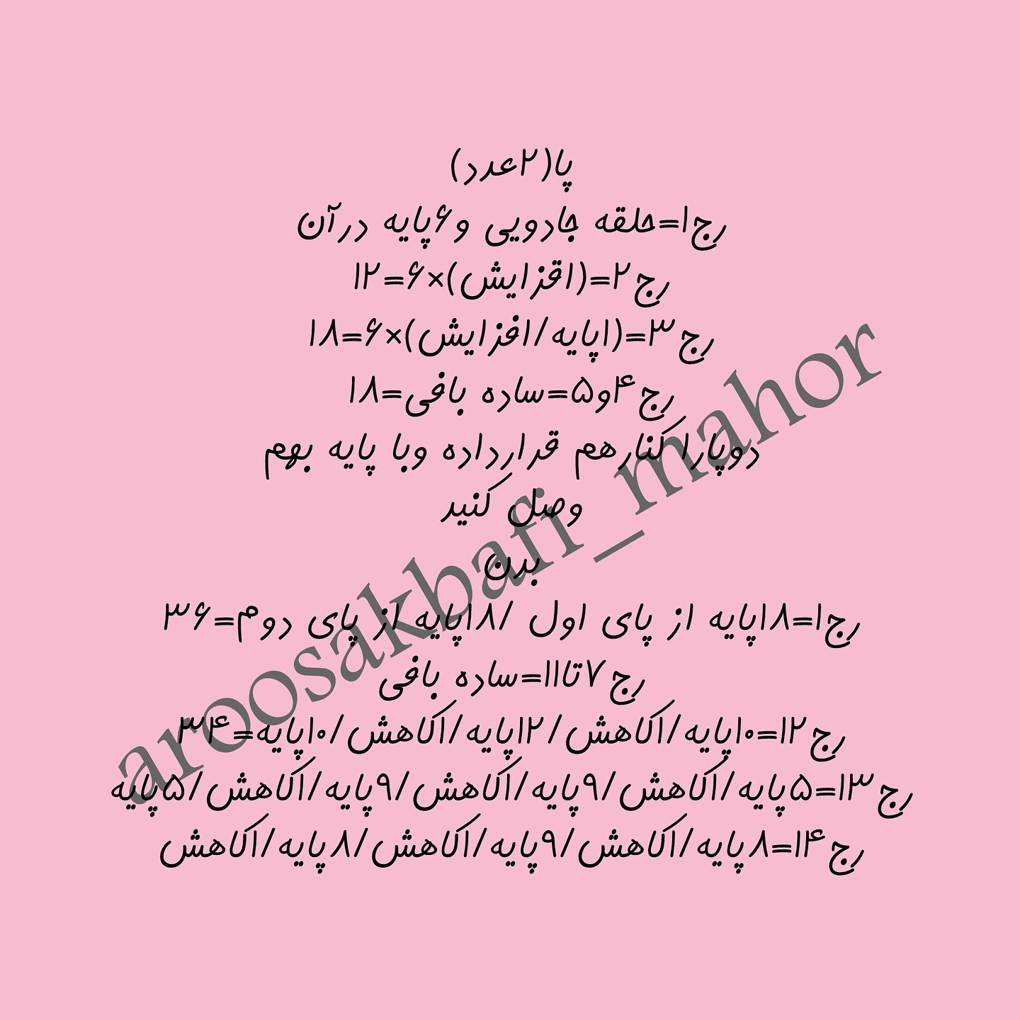 متن الگو برای عروسک خرسی قلاب‌بافی