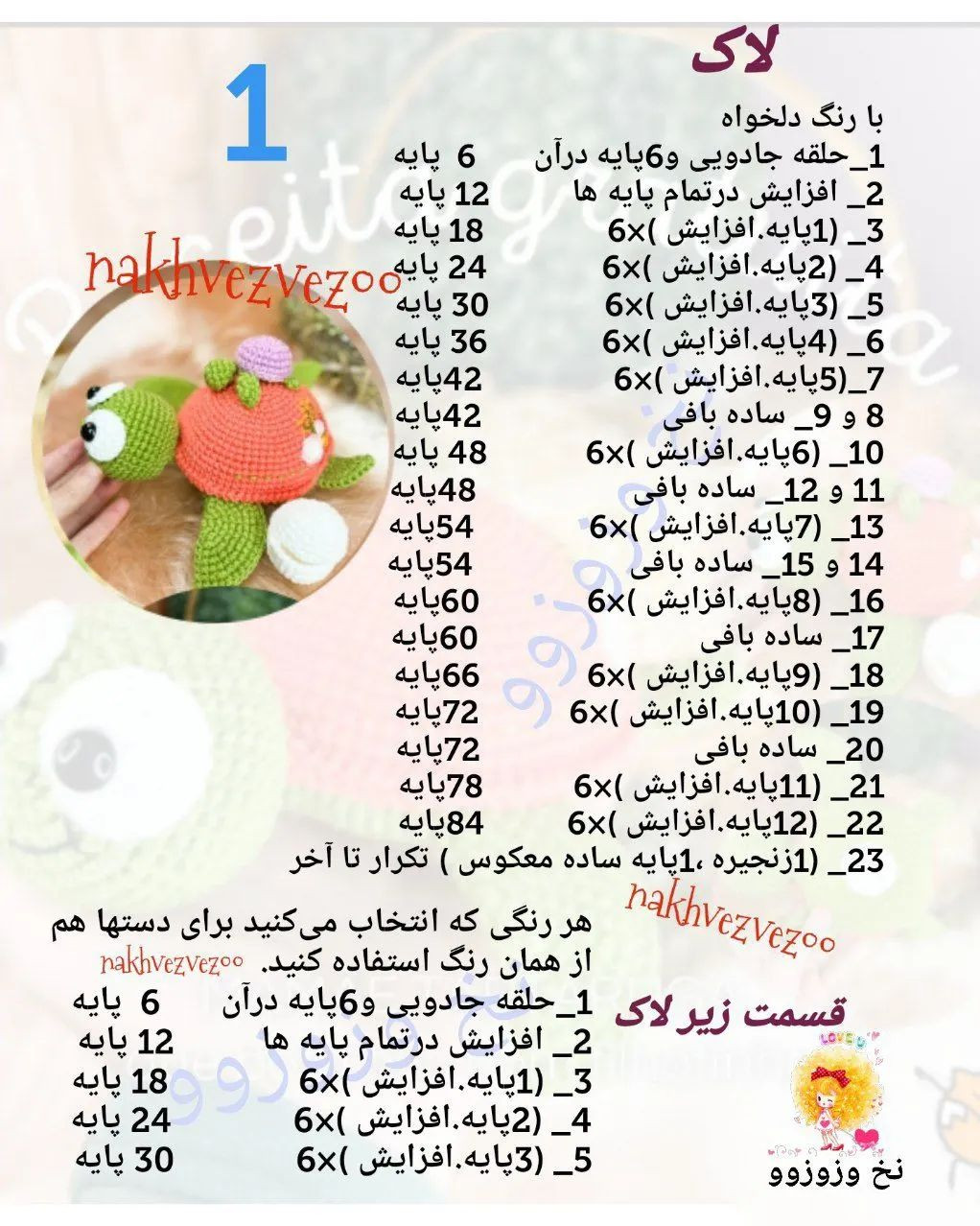 متن الگوی بافت عروسک لاکپشت با جزئیات کامل