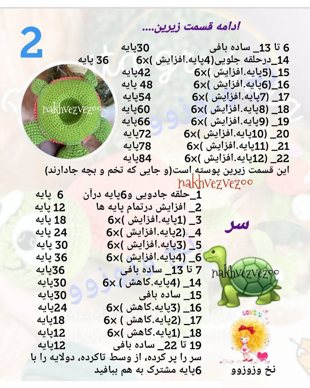 متن الگوی بافت عروسک لاکپشت با جزئیات کامل