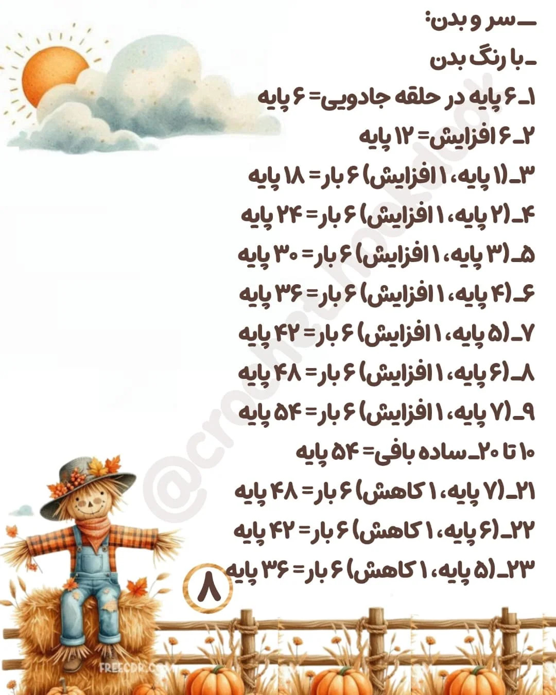 متن الگوی قلاب بافی عروسک مترسک زیبا