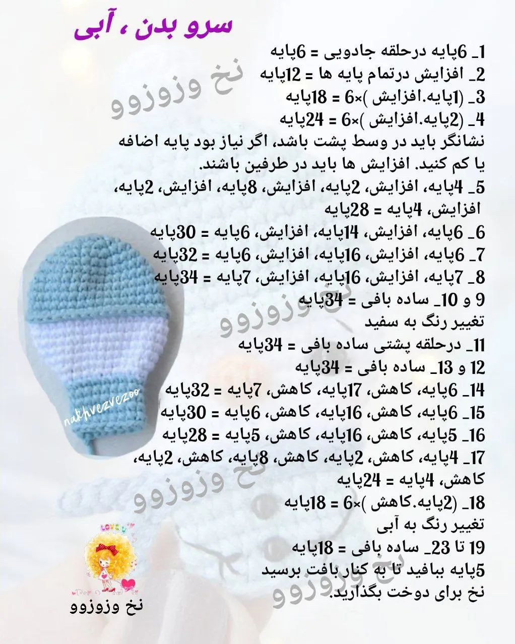متن الگوی قلاب‌بافی آدم‌برفی کوچک و زیبا