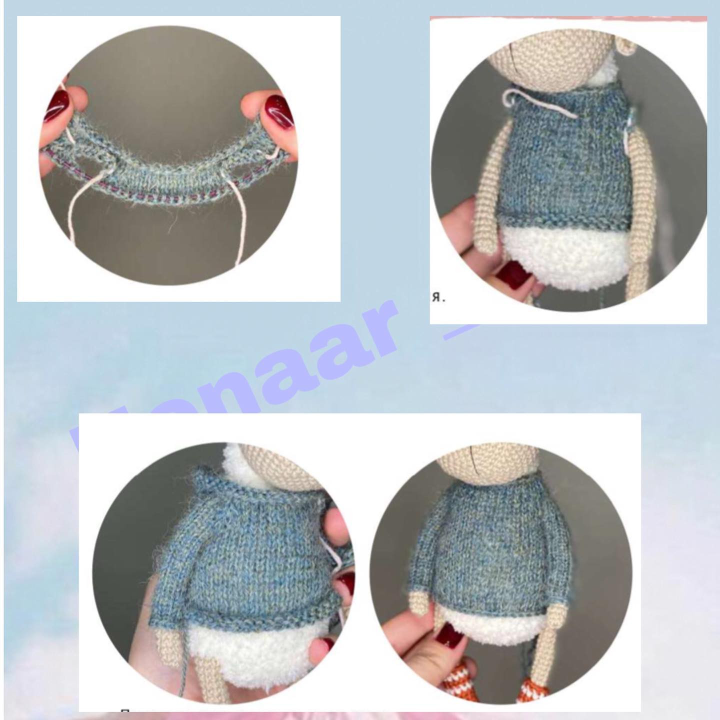 متن: الگوی قلاب‌بافی عروسک بره با ژاکت سبز