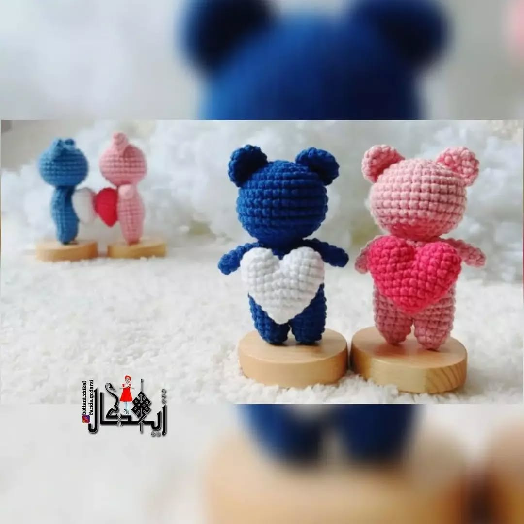 متن الگوی قلاب‌بافی عروسک‌های خرسی با قلب