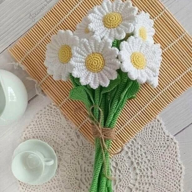 متن الگوی قلاب‌بافی گل‌های بابونه زیبا