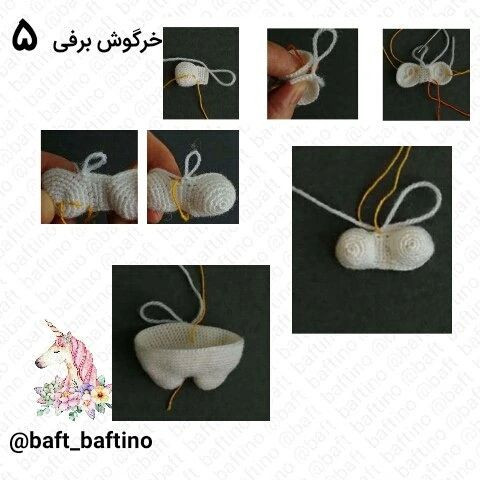 متن نقش قلاب‌بافی عروسک خرگوش با کلاه و ژاکت زرد