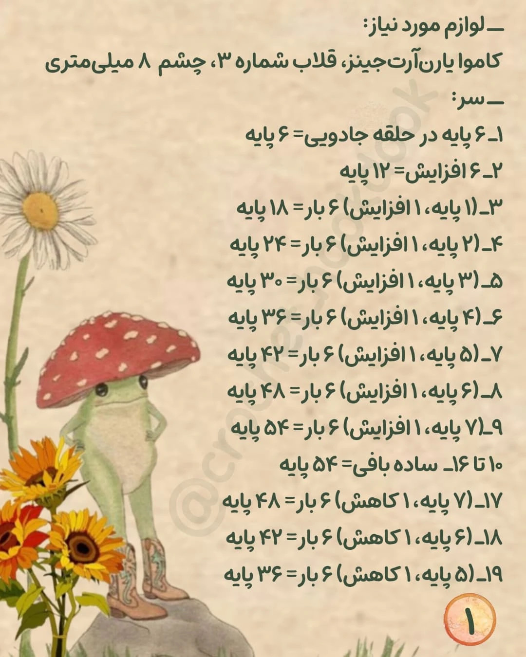 متن راهنمای بافت عروسک قورباغه با لباس رنگارنگ