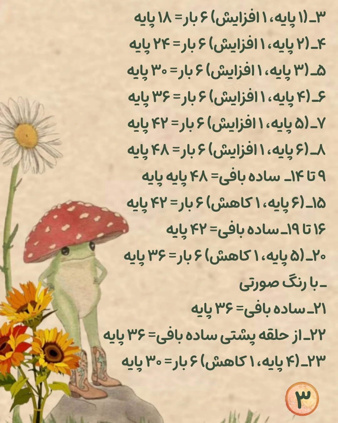 متن راهنمای بافت عروسک قورباغه با لباس رنگارنگ
