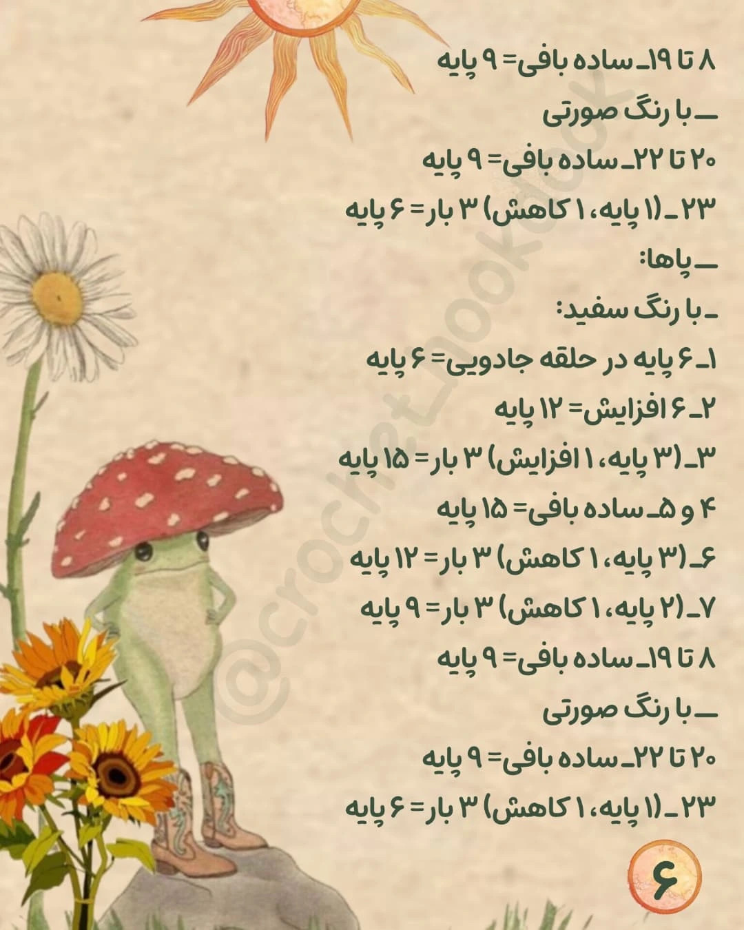 متن راهنمای بافت عروسک قورباغه با لباس رنگارنگ