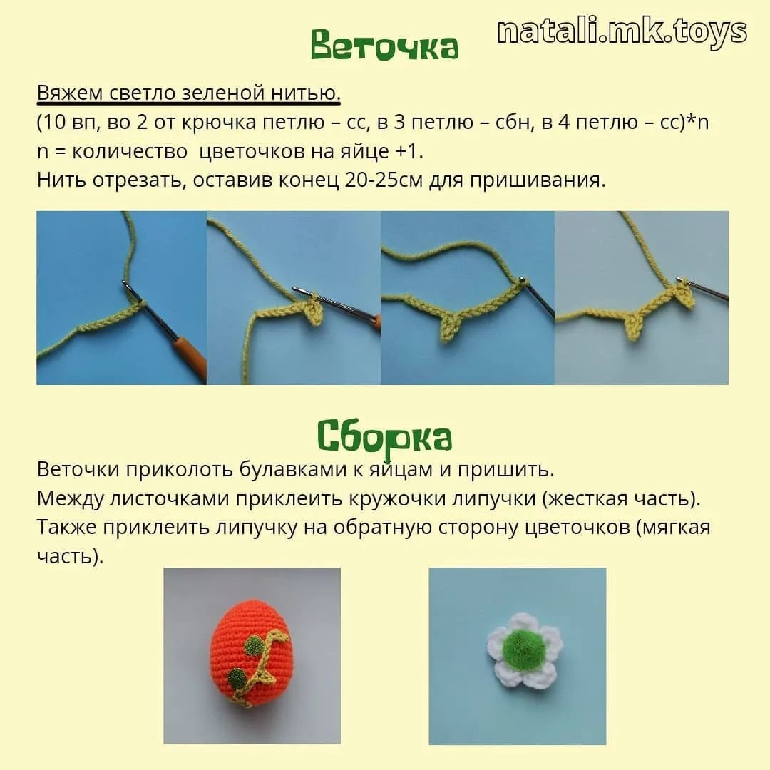 Пасхальные яйца из пряжи с цветочными украшениями