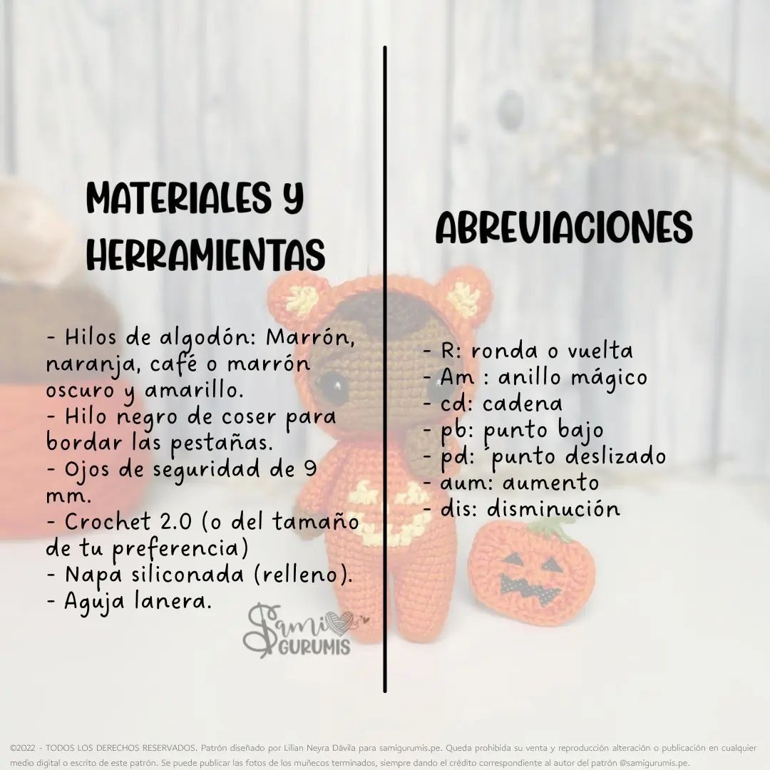 "Patrón de Amigurumi de Halloween: Disfraz de Osito con Calabaza"