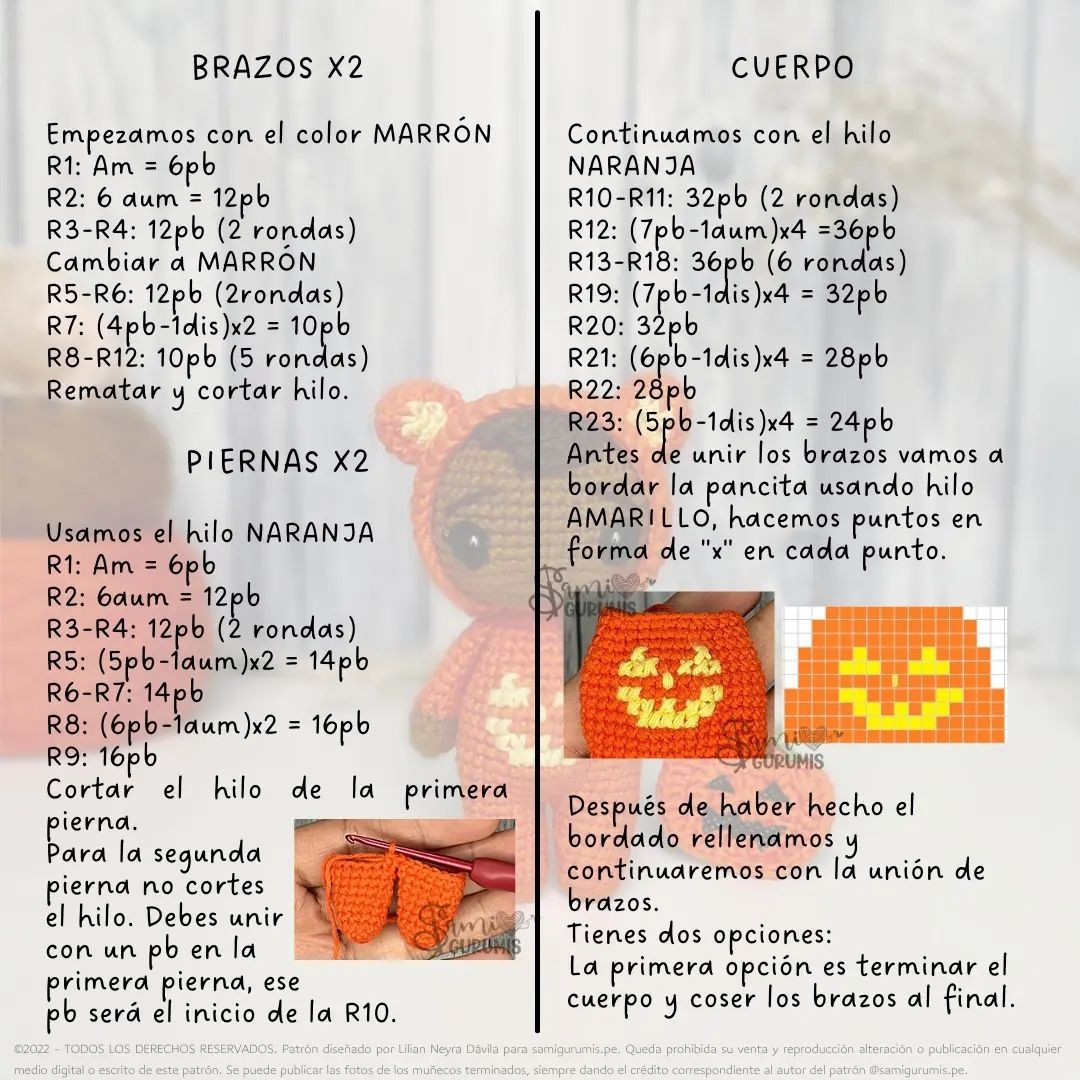 "Patrón de Amigurumi de Halloween: Disfraz de Osito con Calabaza"