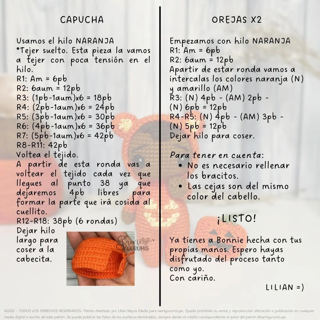 "Patrón de Amigurumi de Halloween: Disfraz de Osito con Calabaza"