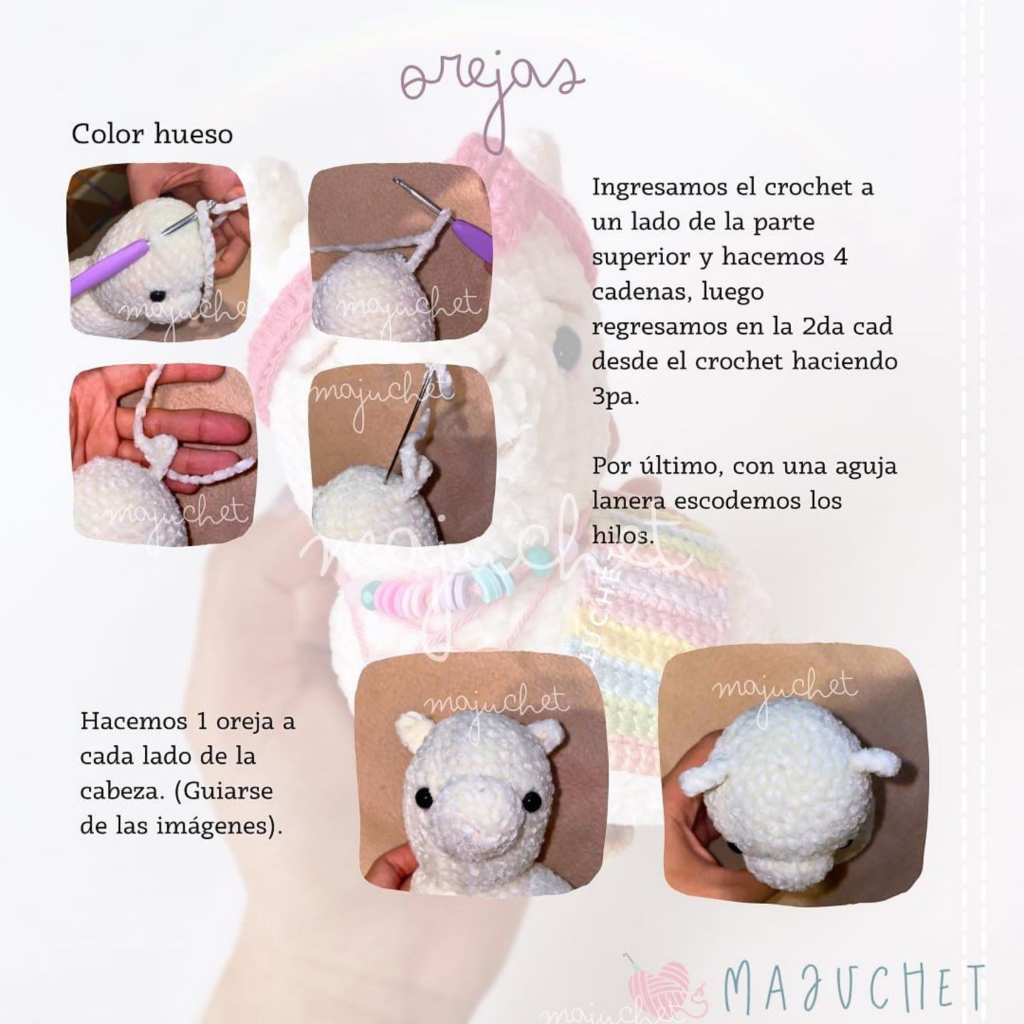 "Patrón de amigurumi de llama con accesorios de colores"