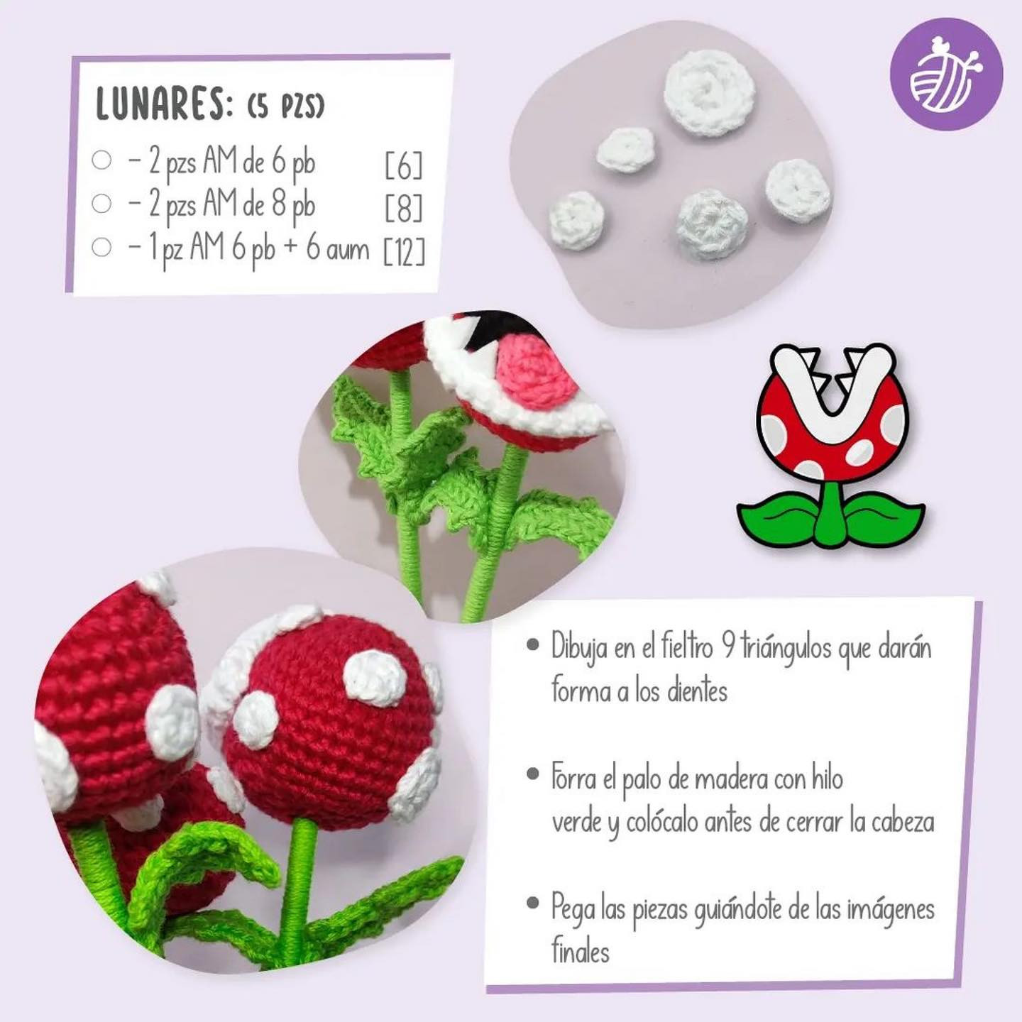 Patrón de Amigurumi de Planta Carnívora Inspirado en Mario Bros