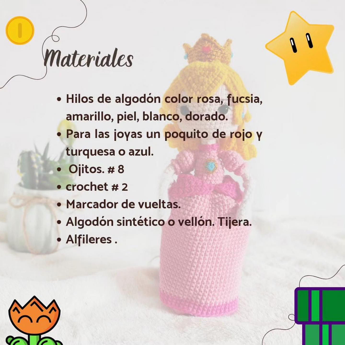 Patrón de Amigurumi de Princesa con Corona y Vestido Rosa