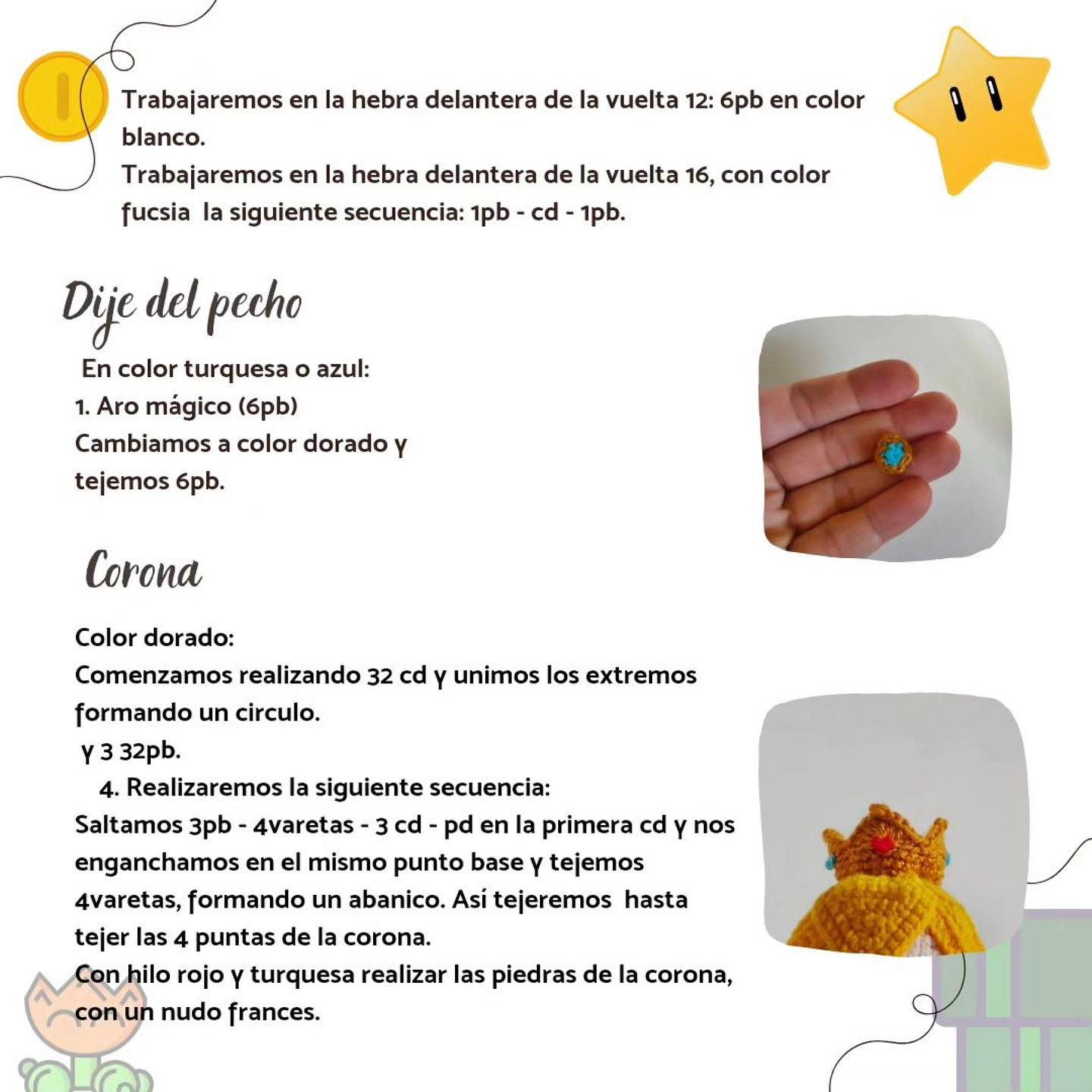 Patrón de Amigurumi de Princesa con Corona y Vestido Rosa