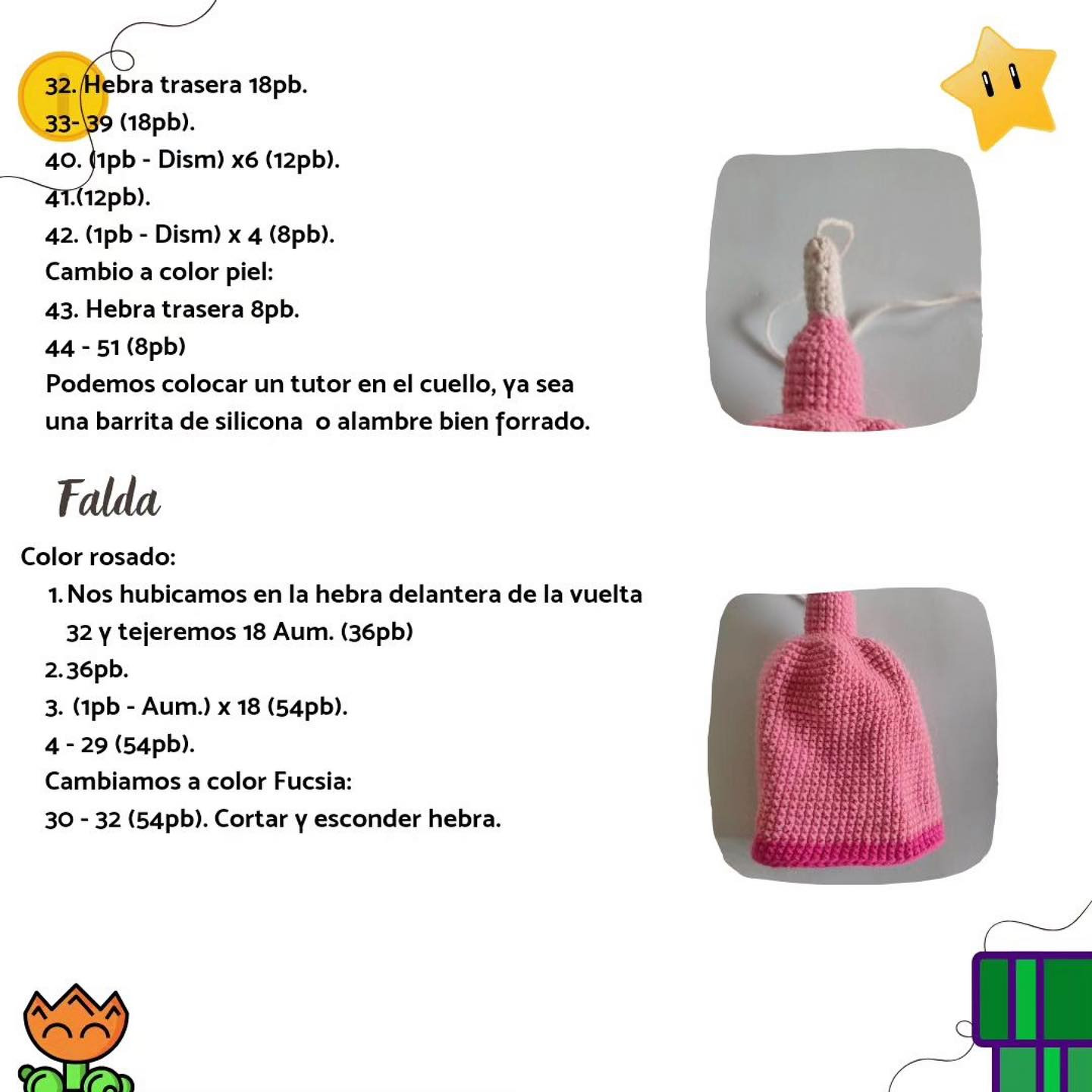 Patrón de Amigurumi de Princesa con Corona y Vestido Rosa