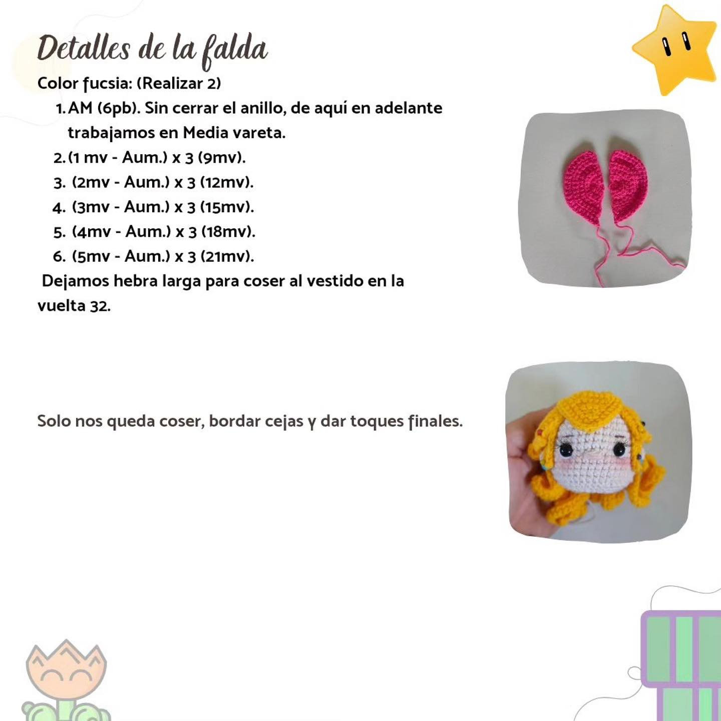 Patrón de Amigurumi de Princesa con Corona y Vestido Rosa