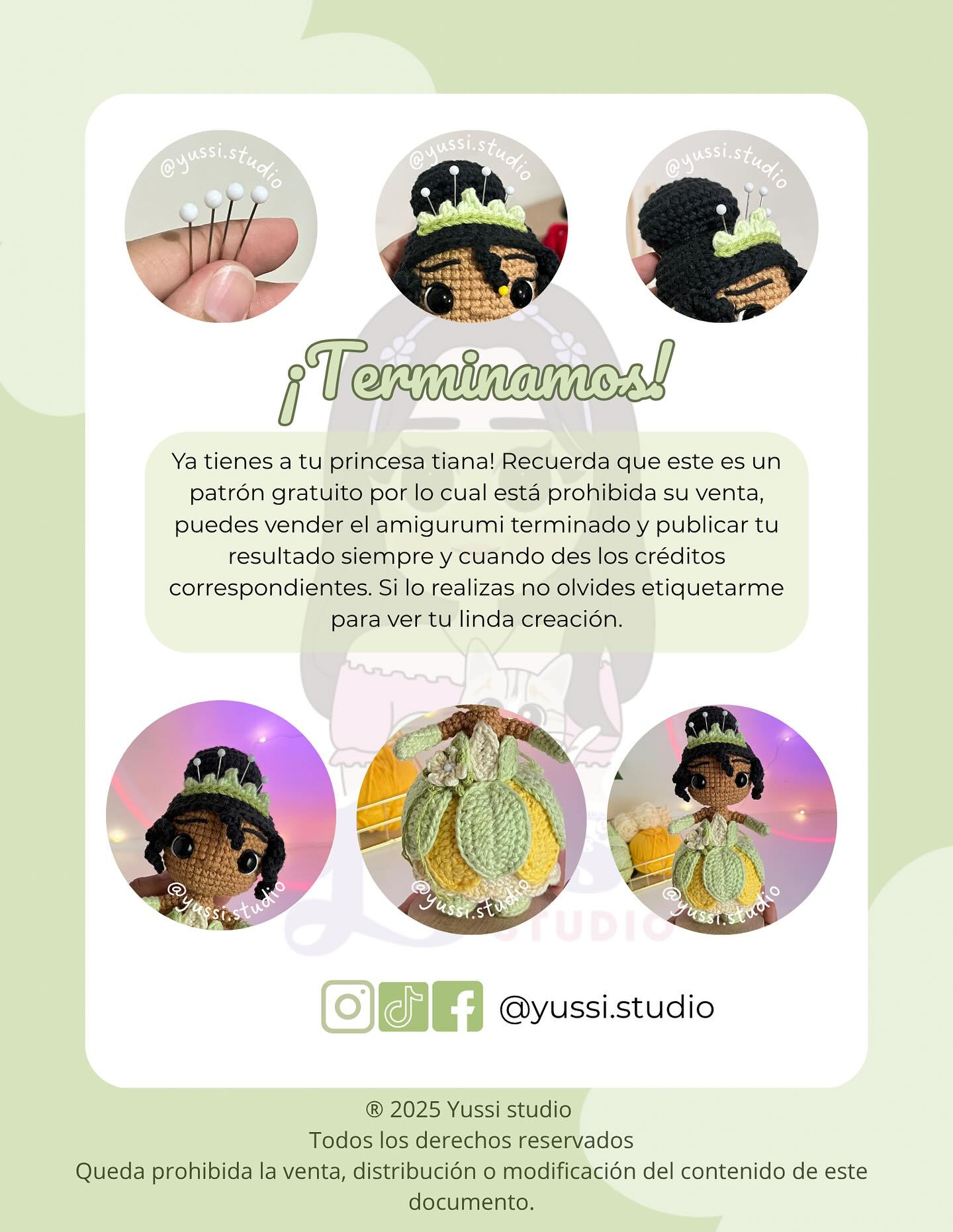 "Patrón de Amigurumi: Princesa Tiana de Yussi Studio"