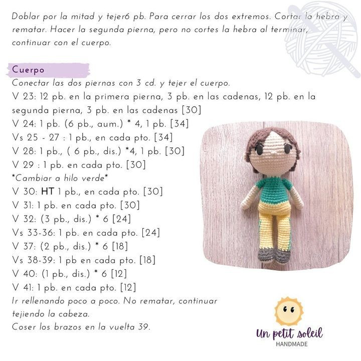 Patrón de muñeco de crochet gratis con chaqueta amarilla