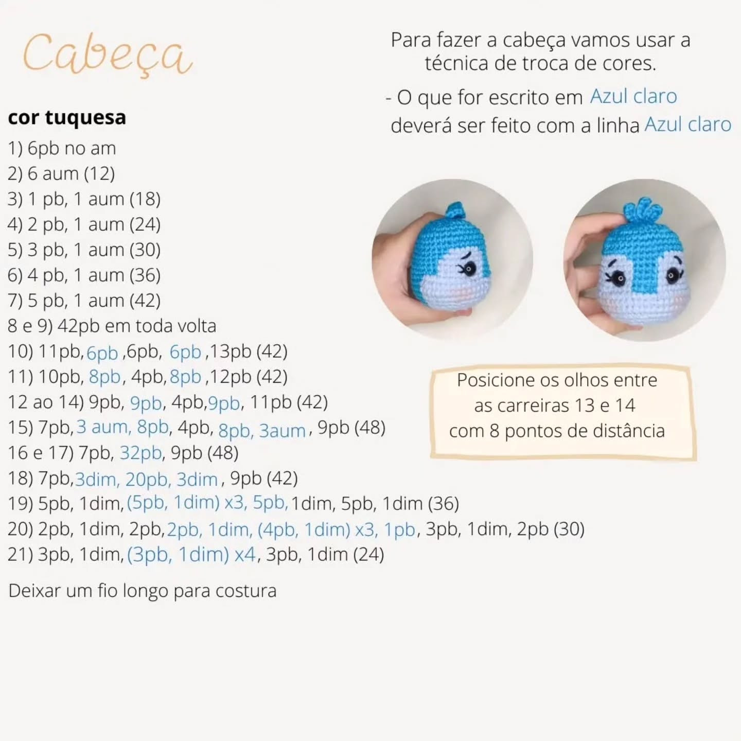 Pequeno Pássaro Azul de Crochê com Receita Grátis e Detalhes Florais