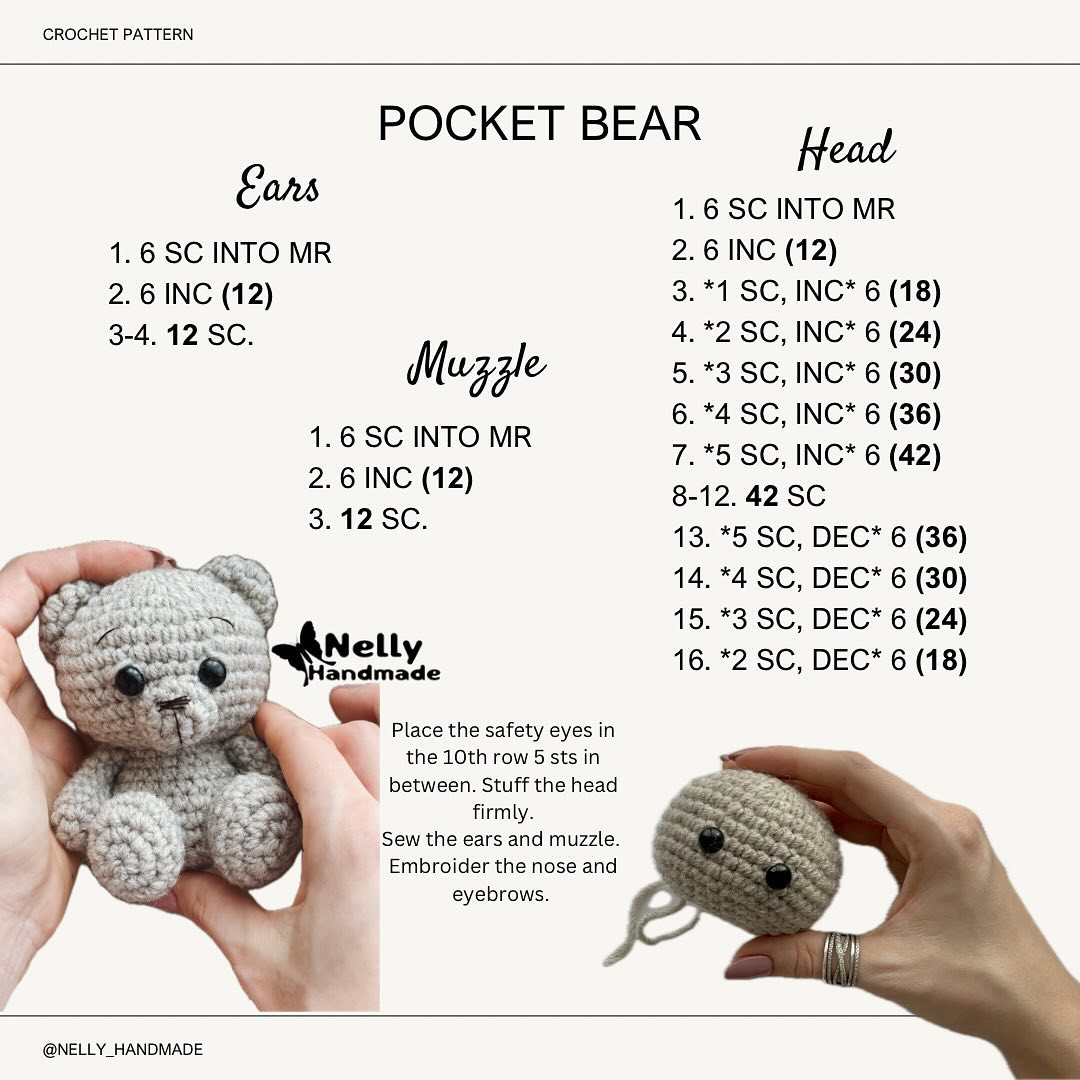 Pocket-Sized Crochet Bear Pattern for Beginners