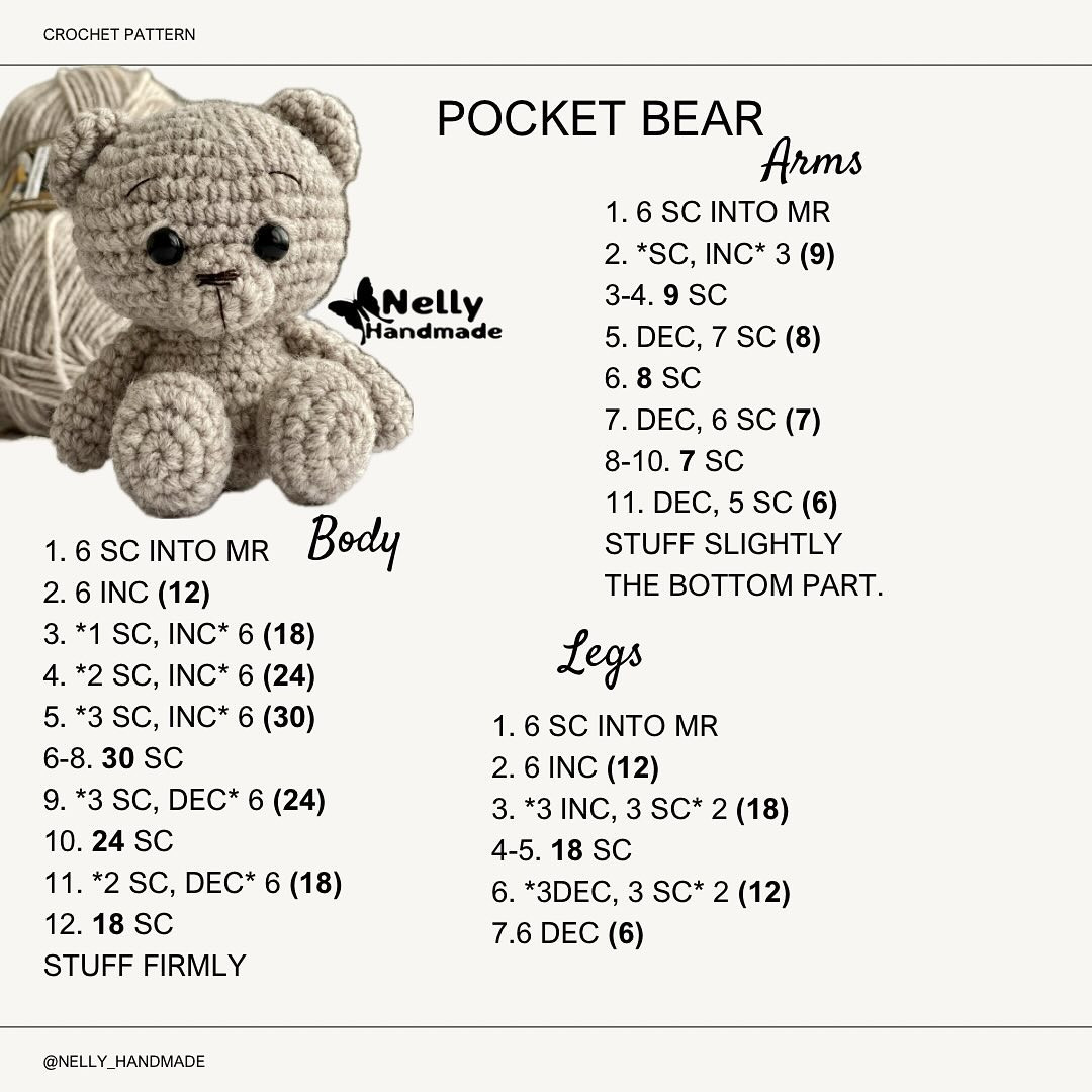 Pocket-Sized Crochet Bear Pattern for Beginners