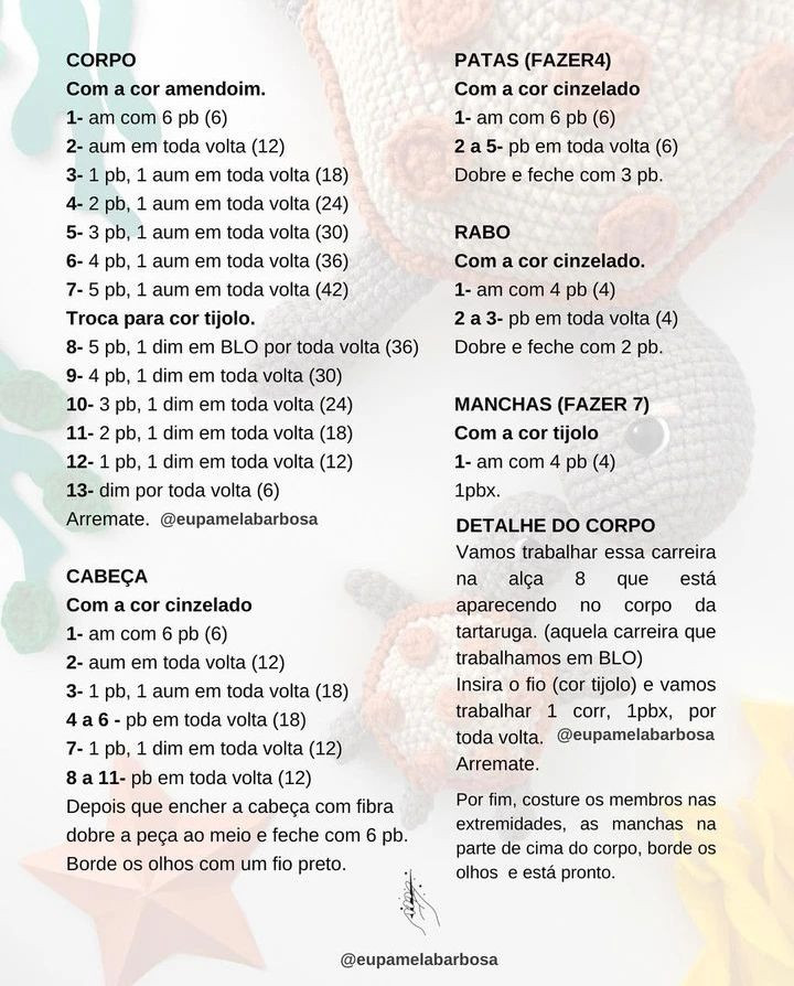 Receita de Amigurumi: Gráfico Móc Len Rùa Con Đáng Yêu