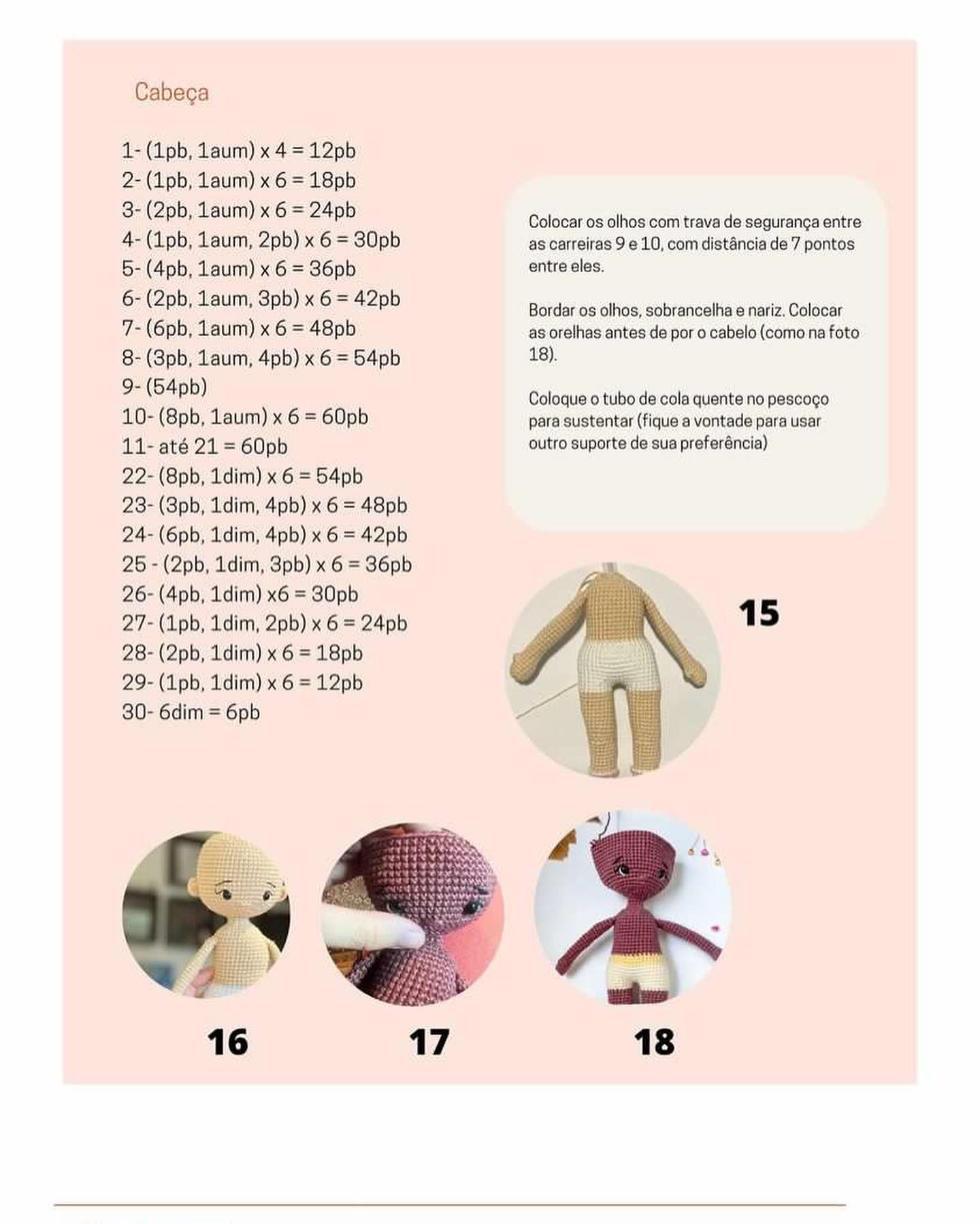 Receita de Amigurumi Grátis: Boneca de Vestido Azul e Cabelo Vermelho