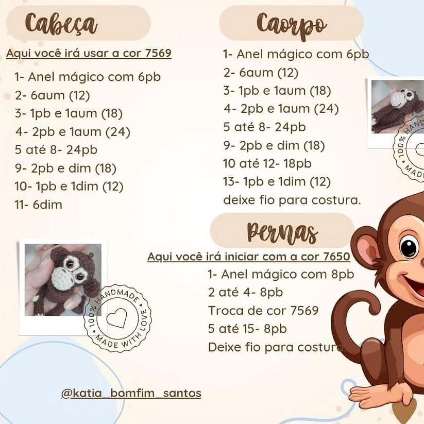 Receita de Amigurumi: Macaco Zé - Padrão de Crochê Grátis