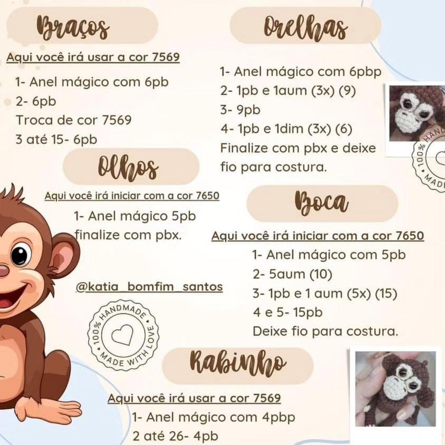 Receita de Amigurumi: Macaco Zé - Padrão de Crochê Grátis