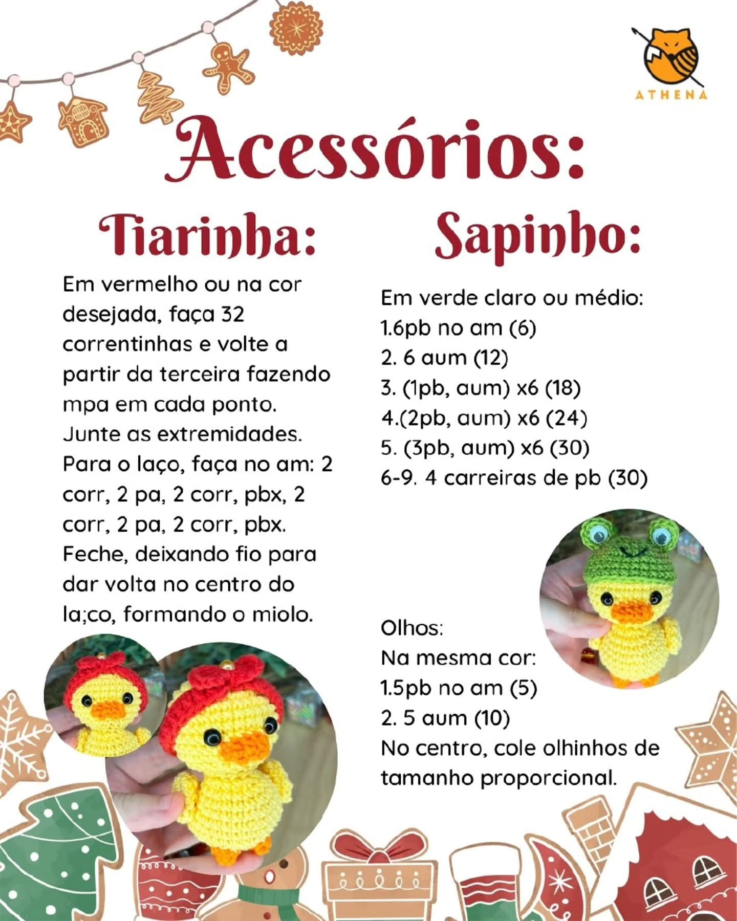 Receita de crochê para patinho e acessórios festivos