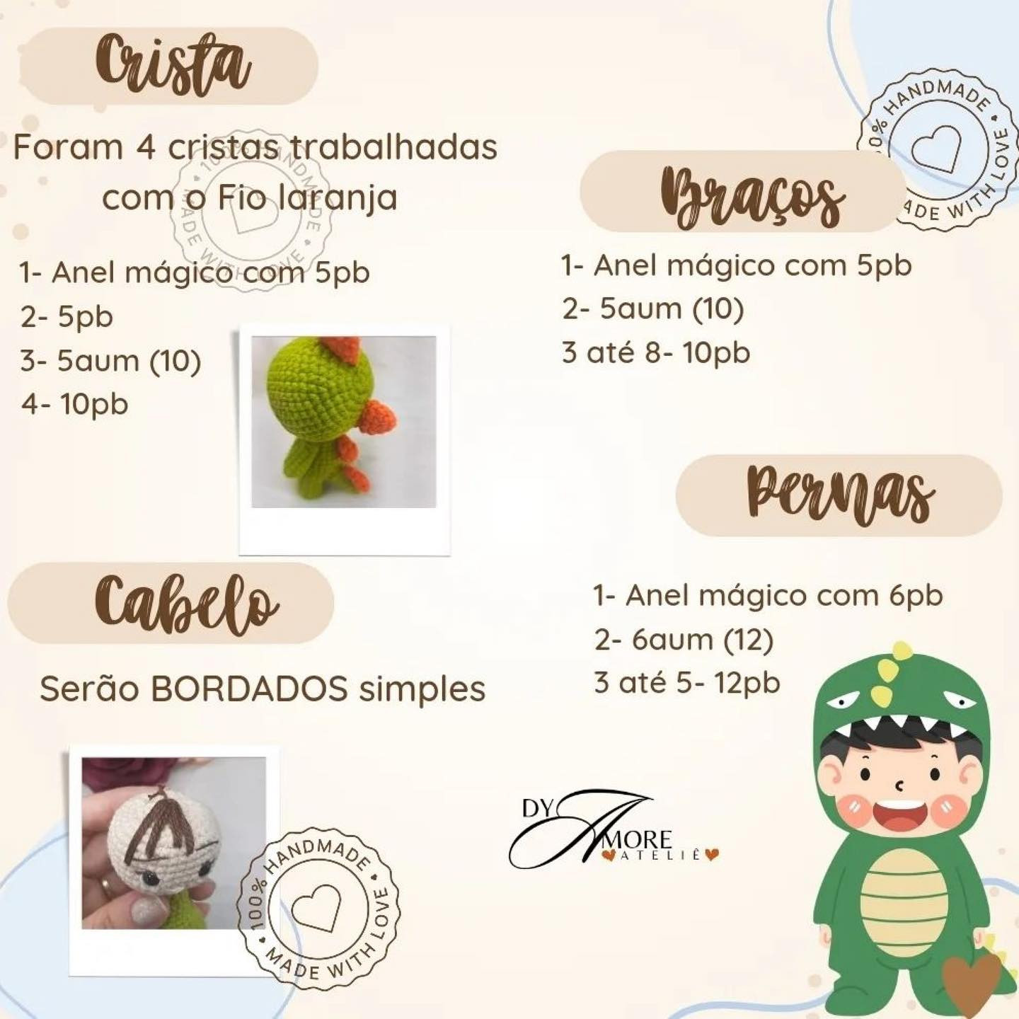 Receita Grátis de Amigurumi: Crie Seu Próprio Dino Jr.!