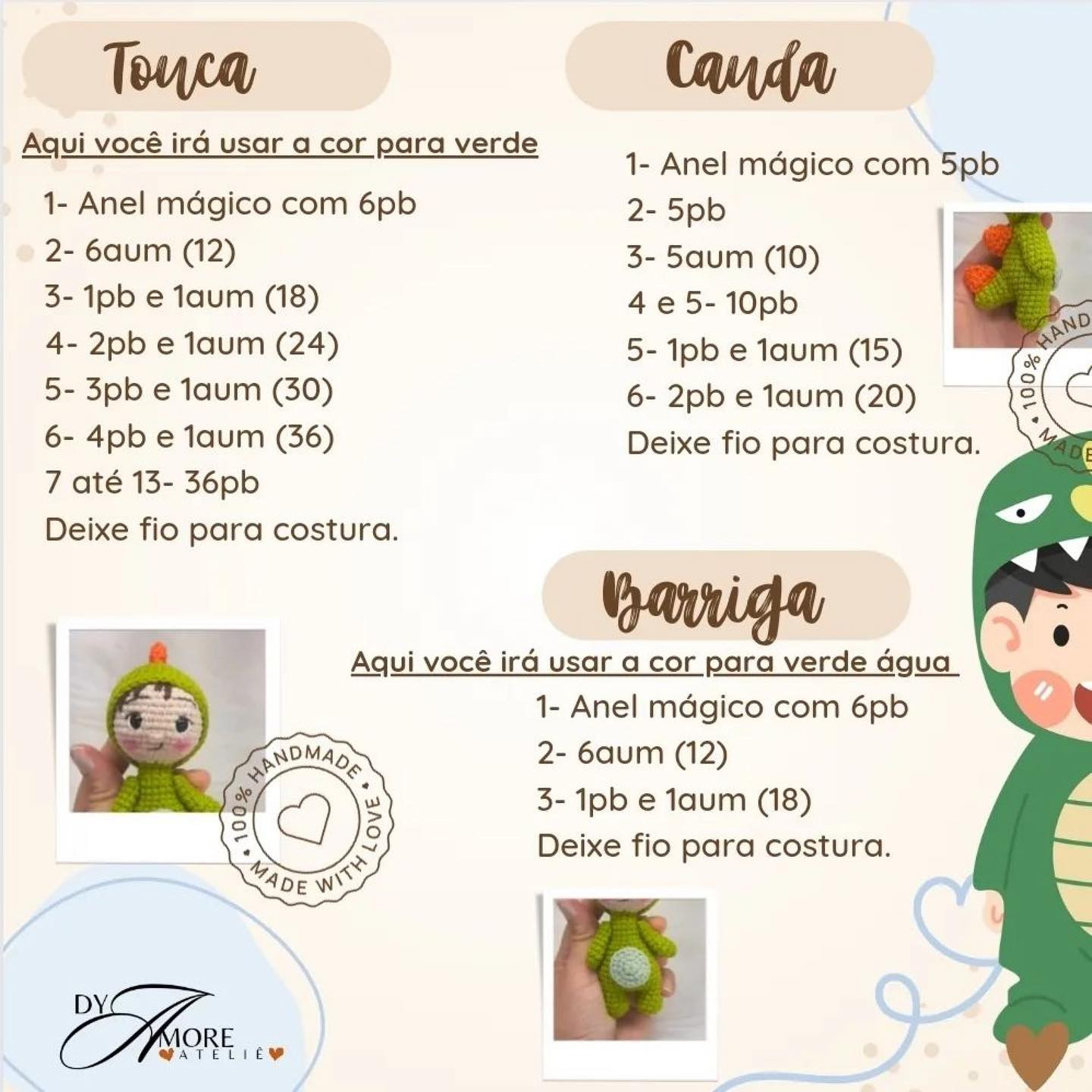 Receita Grátis de Amigurumi: Crie Seu Próprio Dino Jr.!
