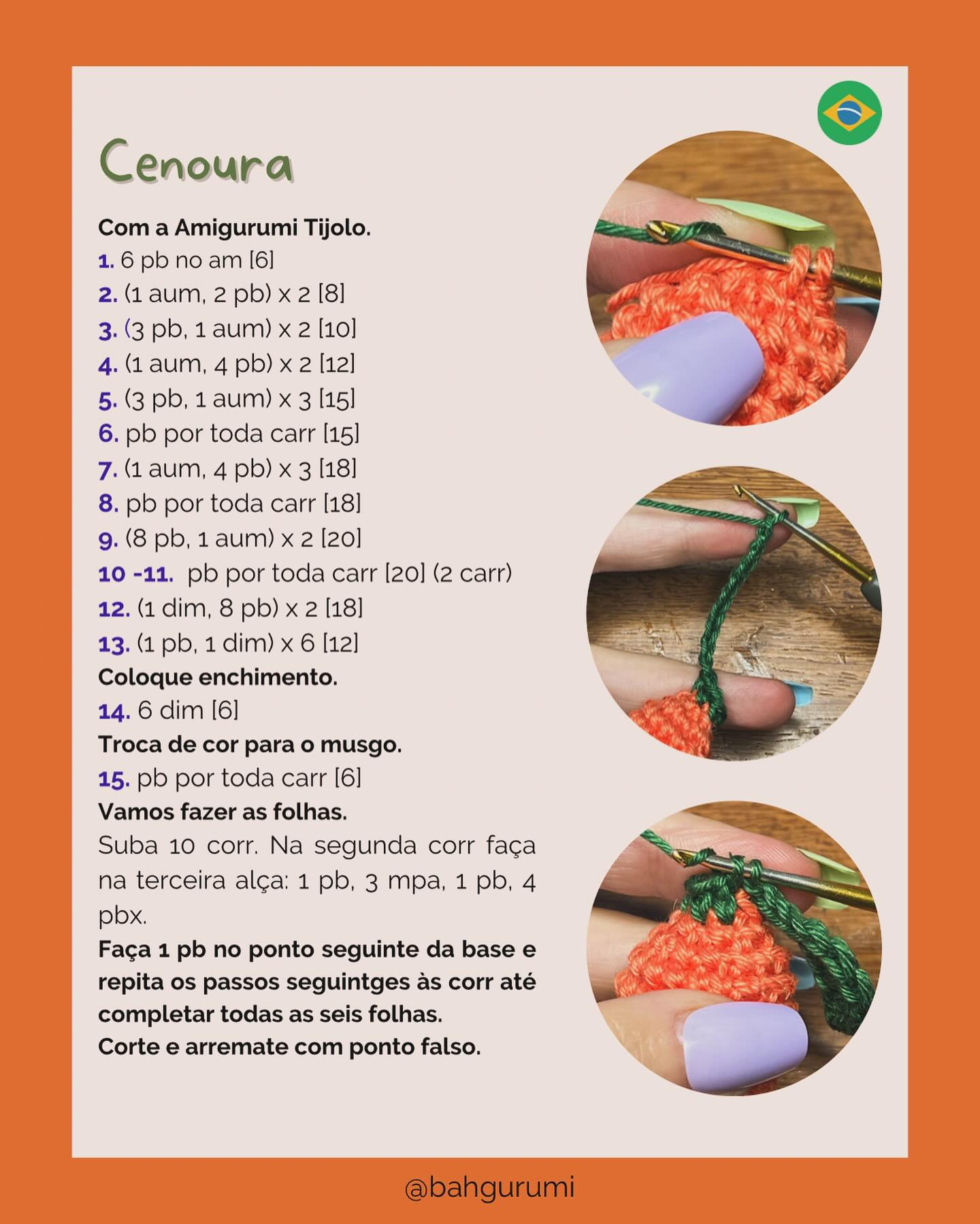 Receita gratuita para criar uma cenourinha de crochê adorável