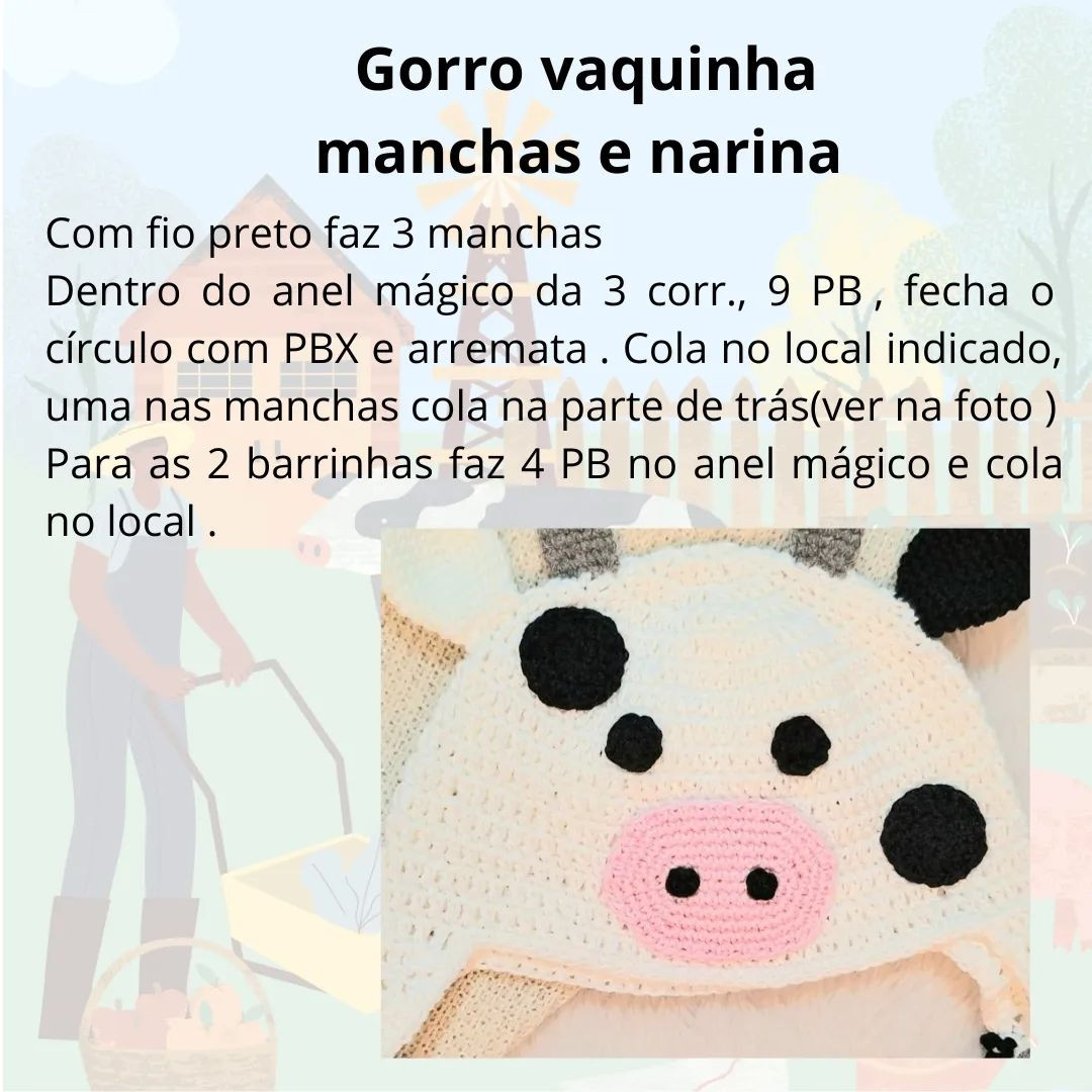 Receita gratuita para gorro de vaquinha com detalhes completos