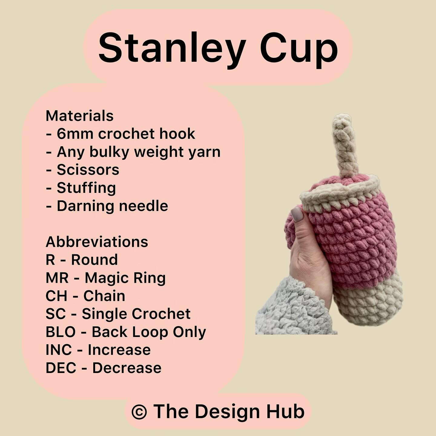 Stanley Cup Crochet Pattern Instructions for Bulky Yarn