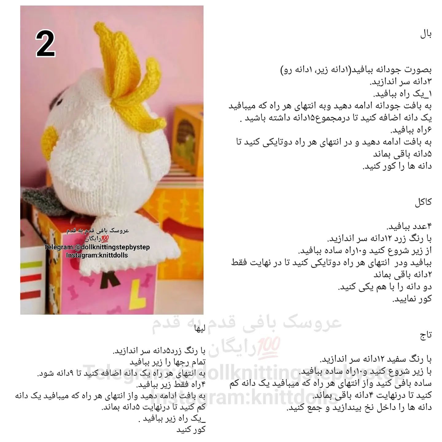 طوطی کاکل زرد با الگوی بافتنی