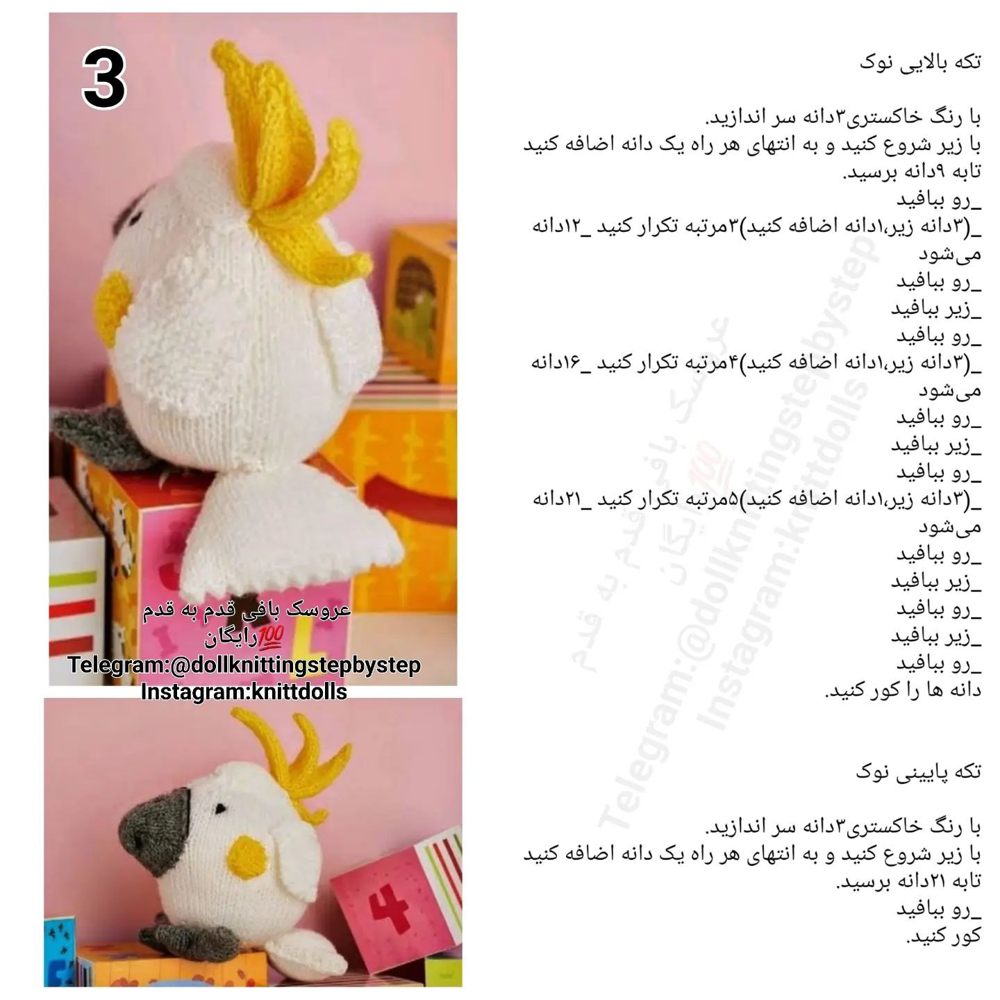 طوطی کاکل زرد با الگوی بافتنی