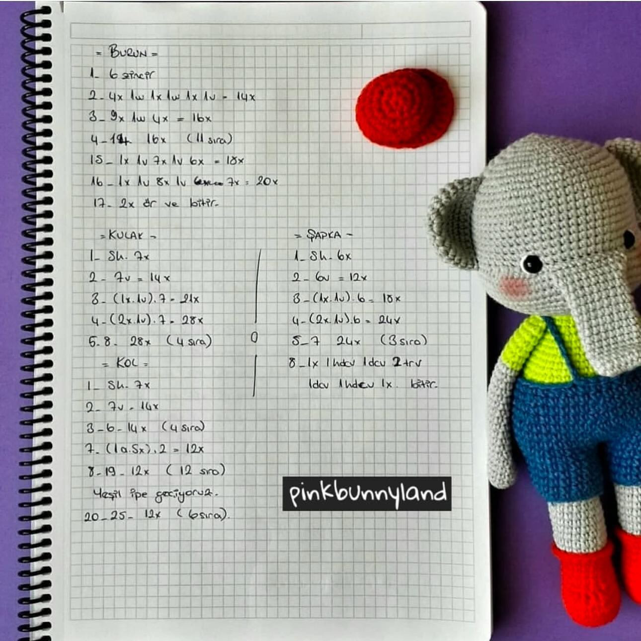 turkish Ücretsiz Fil Amigurumi Deseni ve Yapım Talimatları