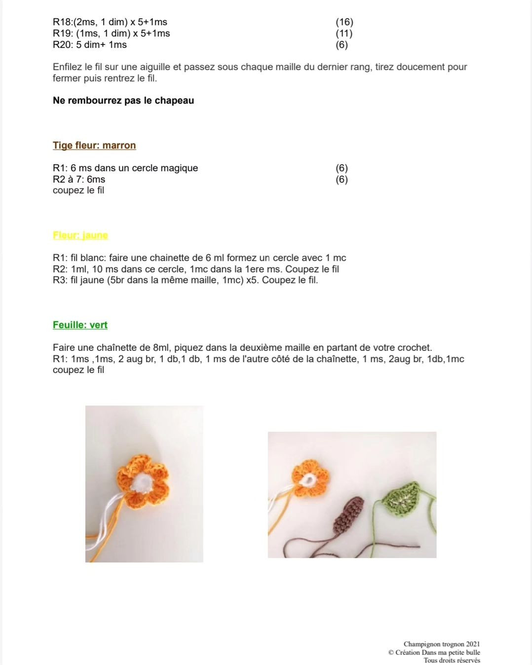 Tutoriel de crochet pour champignon et fleur colorée