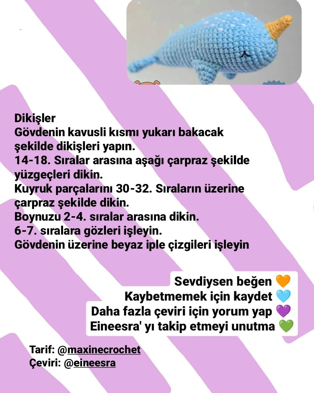 Ücretsiz Amigurumi Deseni: Mavi Narval Yün Oyuncak Yapımı