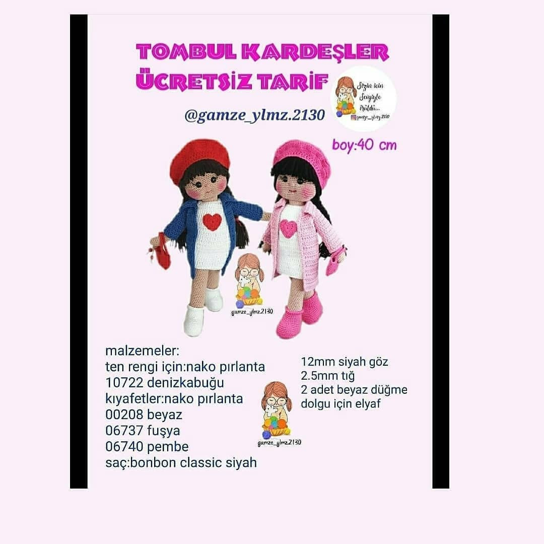 Ücretsiz Amigurumi Tarifi: Pembe Giysili Bebek ve Ayıcık