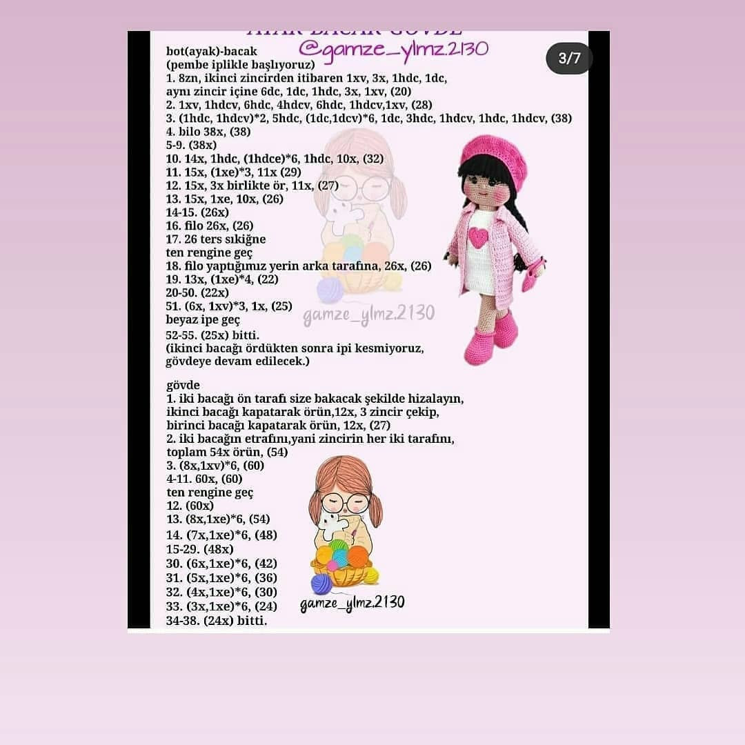 Ücretsiz Amigurumi Tarifi: Pembe Giysili Bebek ve Ayıcık
