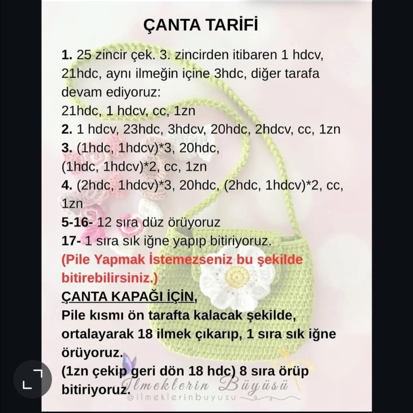 Ücretsiz Çocuk Çanta Tarifi: Zarif Çiçek Detaylı Móc Len Deseni
