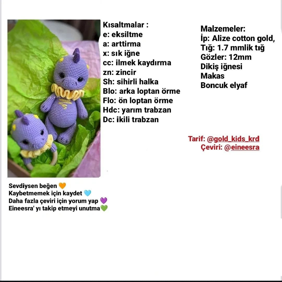 Ücretsiz Dinozor Amigurumi Tarifi İle Sevimli Oyuncak Yapımı